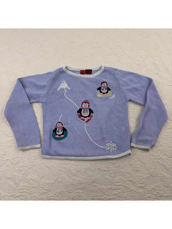Other - Girls M Y2K Style Purple Penguin Sweater Sledding Snow Winter Ski